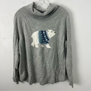 J. Jill Gray Knit Wool Alpaca Blend Polar Bear Sweater